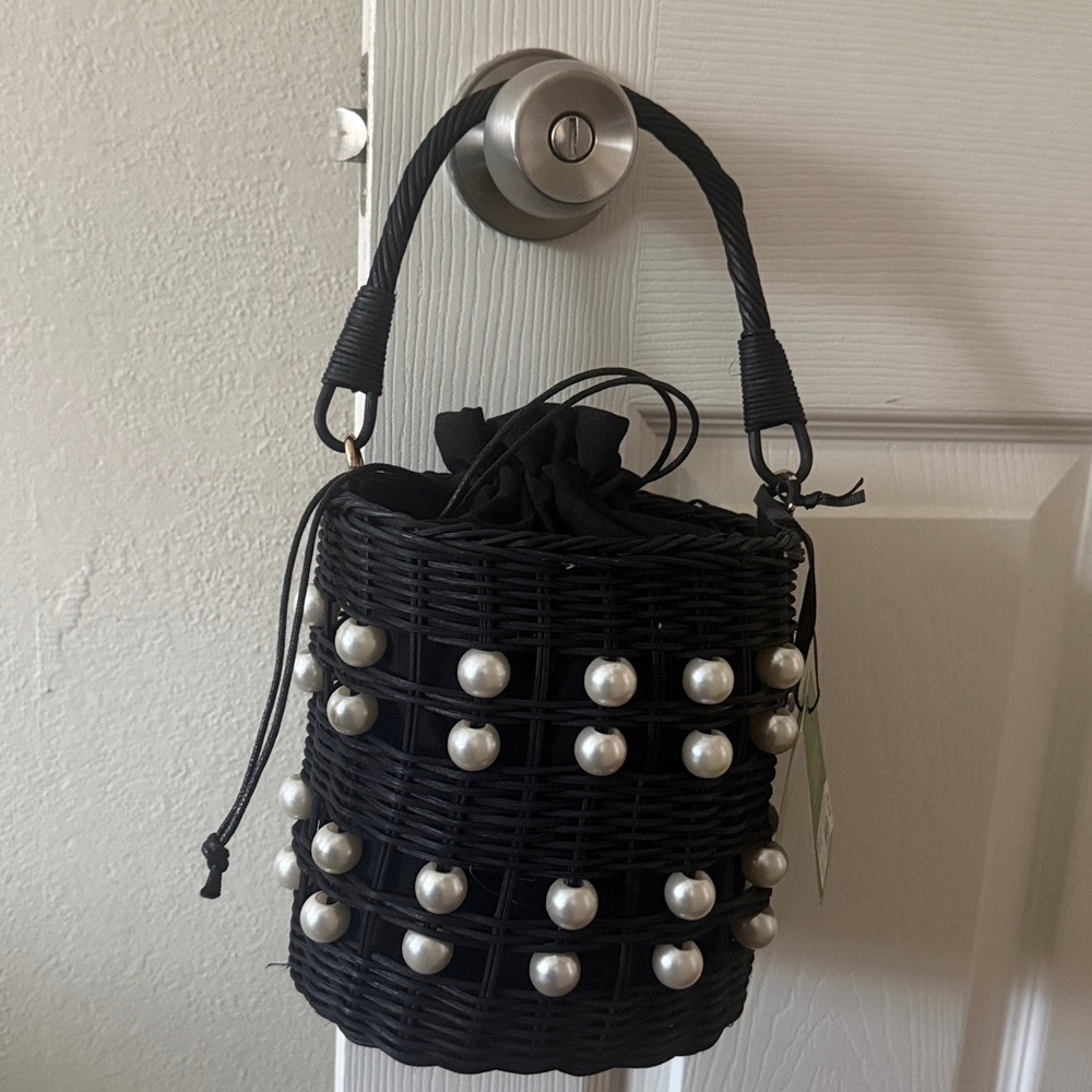 kate spade x Target NWT! Pearl Embellished Wicker Basket Bucket Bag